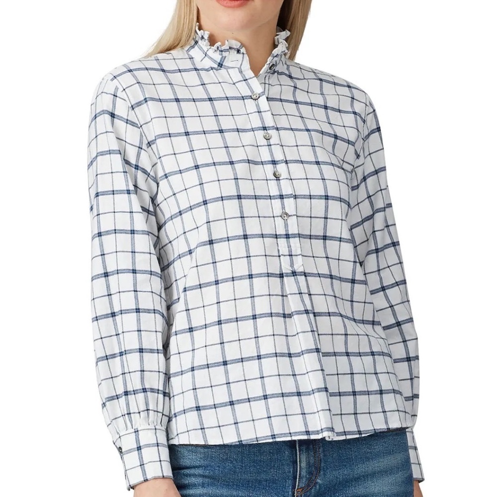 Rebecca Taylor La vie Brushed Check Long Sleeve Top Flannel White All Sizes